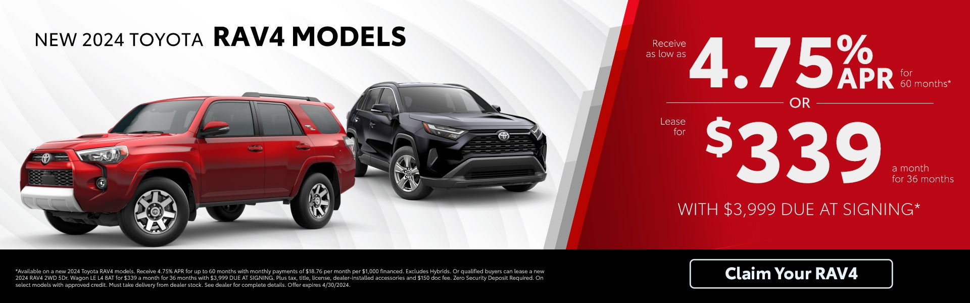 New 2024 Toyota RAV4 APR and Lease Offer Fort Worth TX 