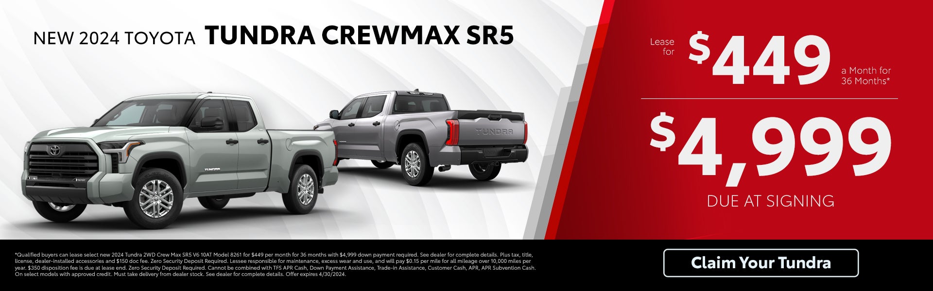 New 2024 Toyota Tundra CrewMax Lease Offer Fort Worth TX 