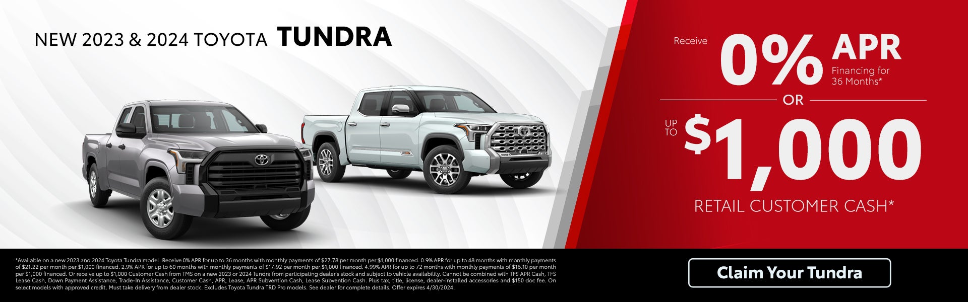 New 2023 and 2024 Toyota Tundra APR Offer Fort Worth TX 