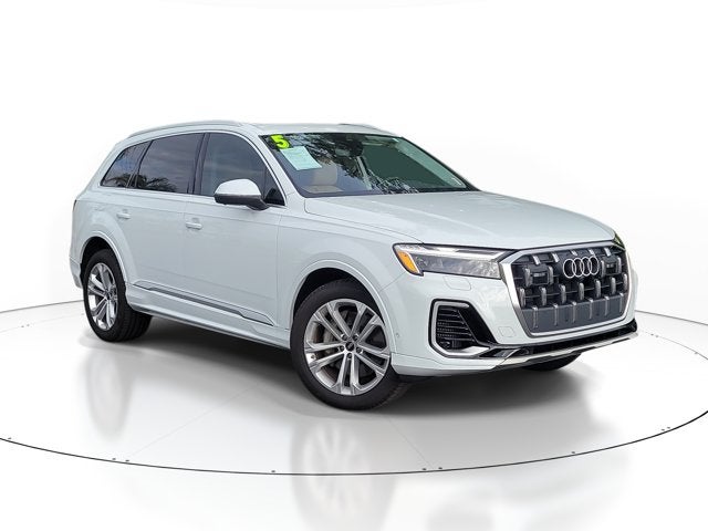 2025 Audi Q7 Premium Plus in Glacier White Metallic — front three-quarter view